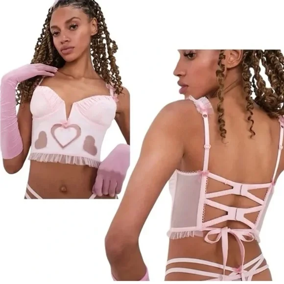 For Love and Lemons Valentines Pink Heart Bustier NWT Size Small - Picture 2 of 6